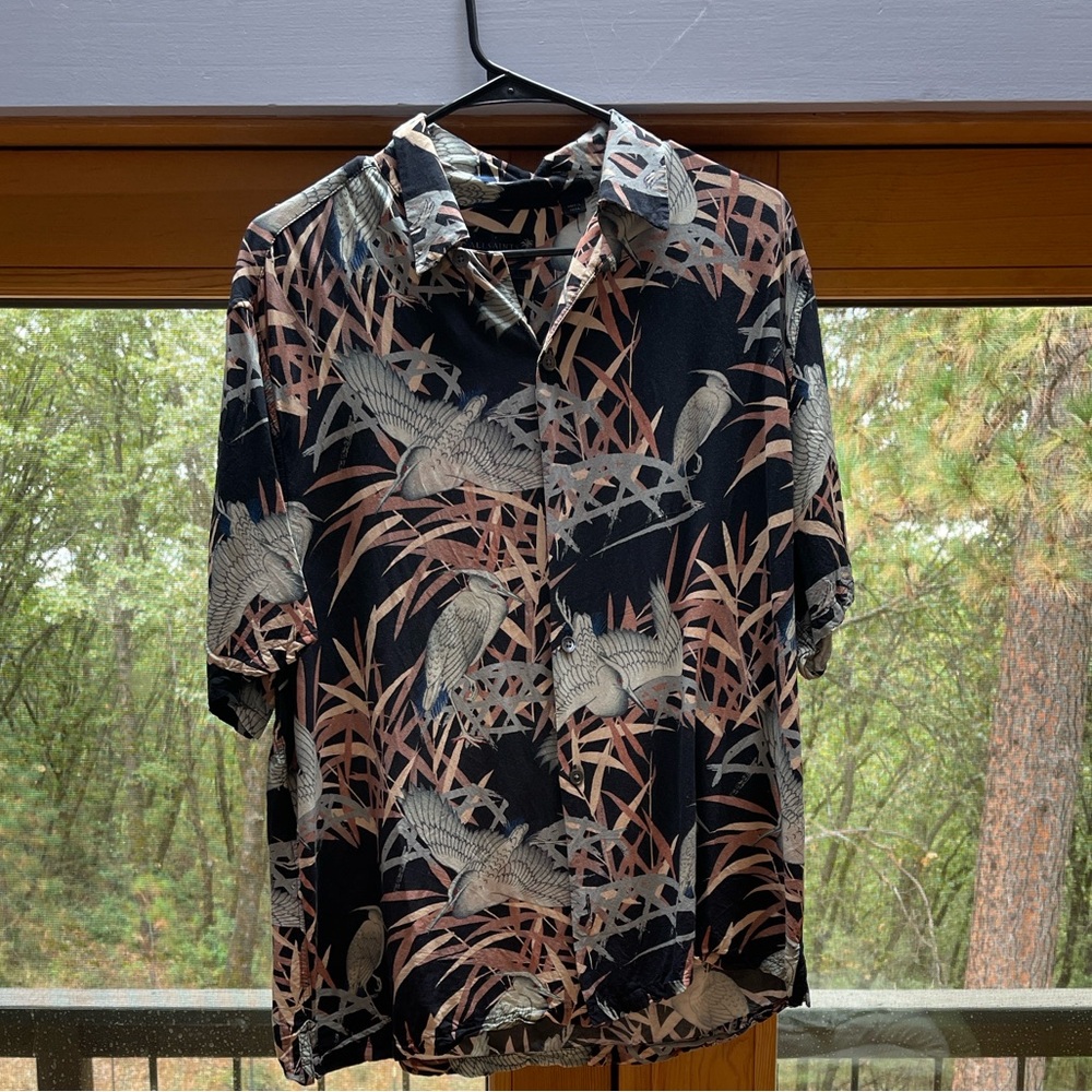 All Saints Black and Beige Relaxed Fit Shirt Large